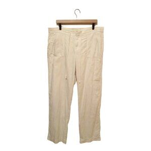 G.h. Bass & Co Ivory Hight Rise Straight Leg Drawstring Linen Blend Pants Sz 16